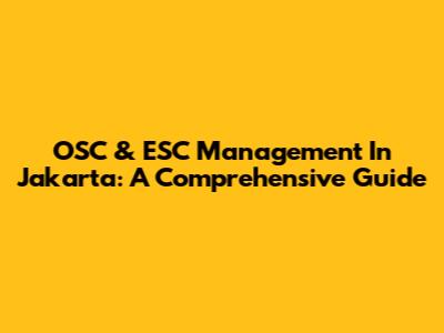 OSC & ESC Management In Jakarta: A Comprehensive Guide